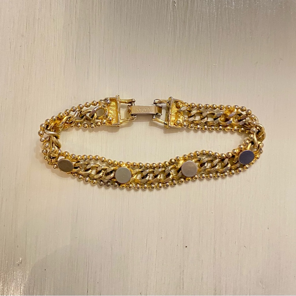 Vintage Mid-Century 1960s Chain Bracelet with Round Disc Accents
